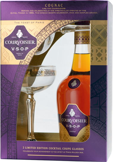 Courvoisier VSOP Cognac + 2 Champagner-Schalen 